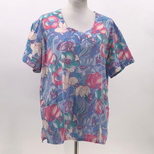 White swan floral print scrub top sz XL